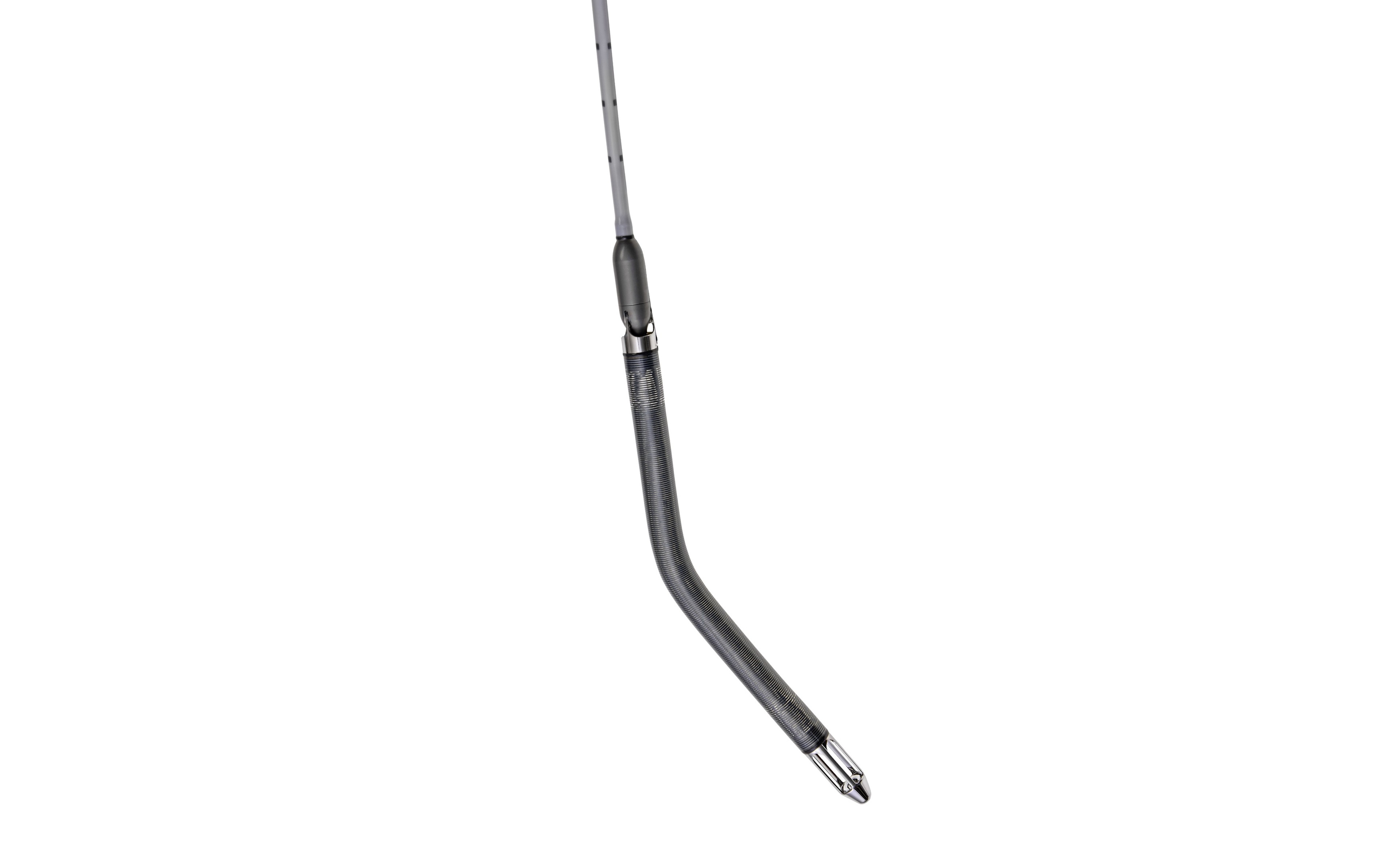 Product image of an Impella 5.5® with SmartAssist® shown with its catheter and flexible cannula on a white background.
