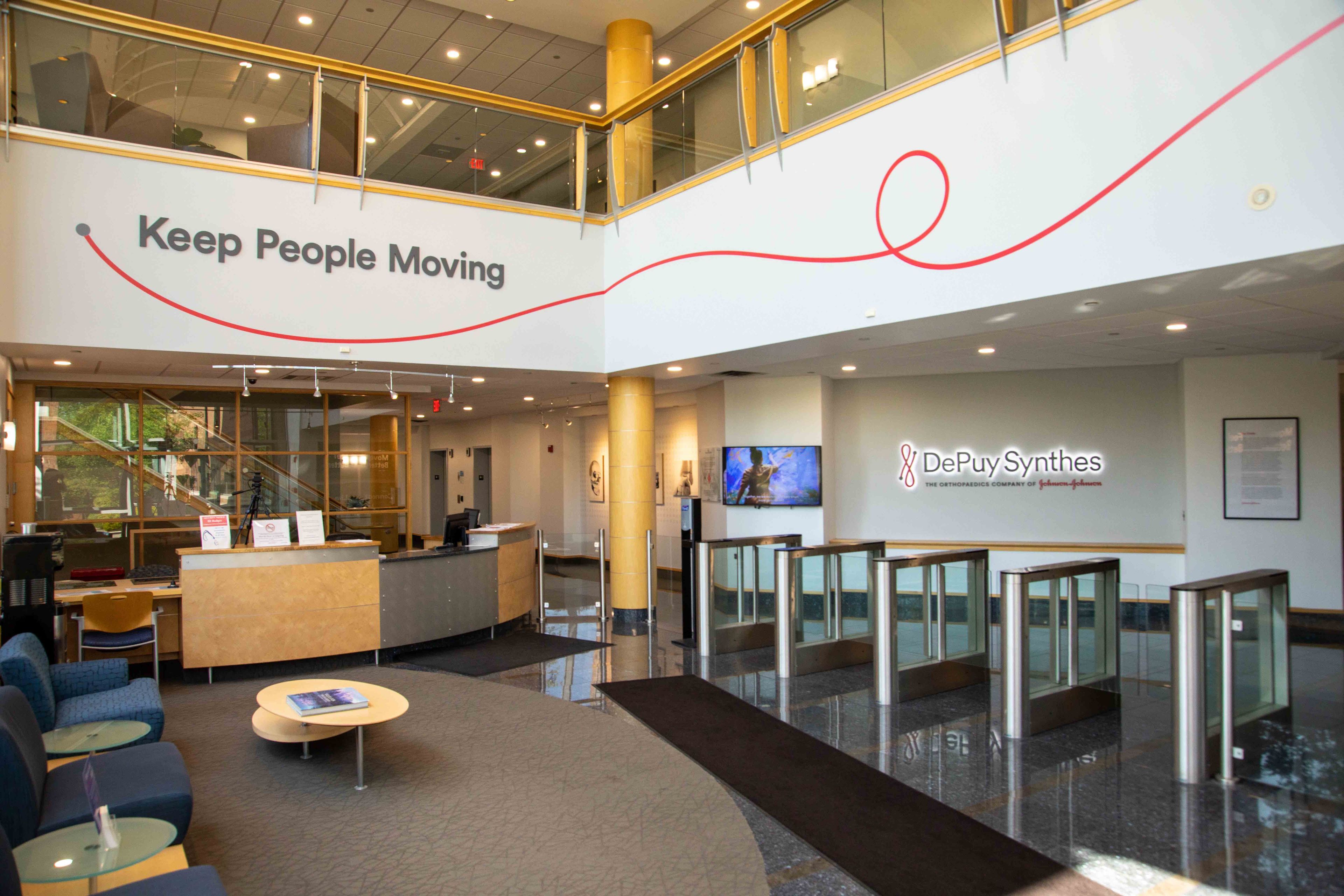 Front lobby in the Johnson & Johnson Institute facility location in West Chester, Pennsylvania