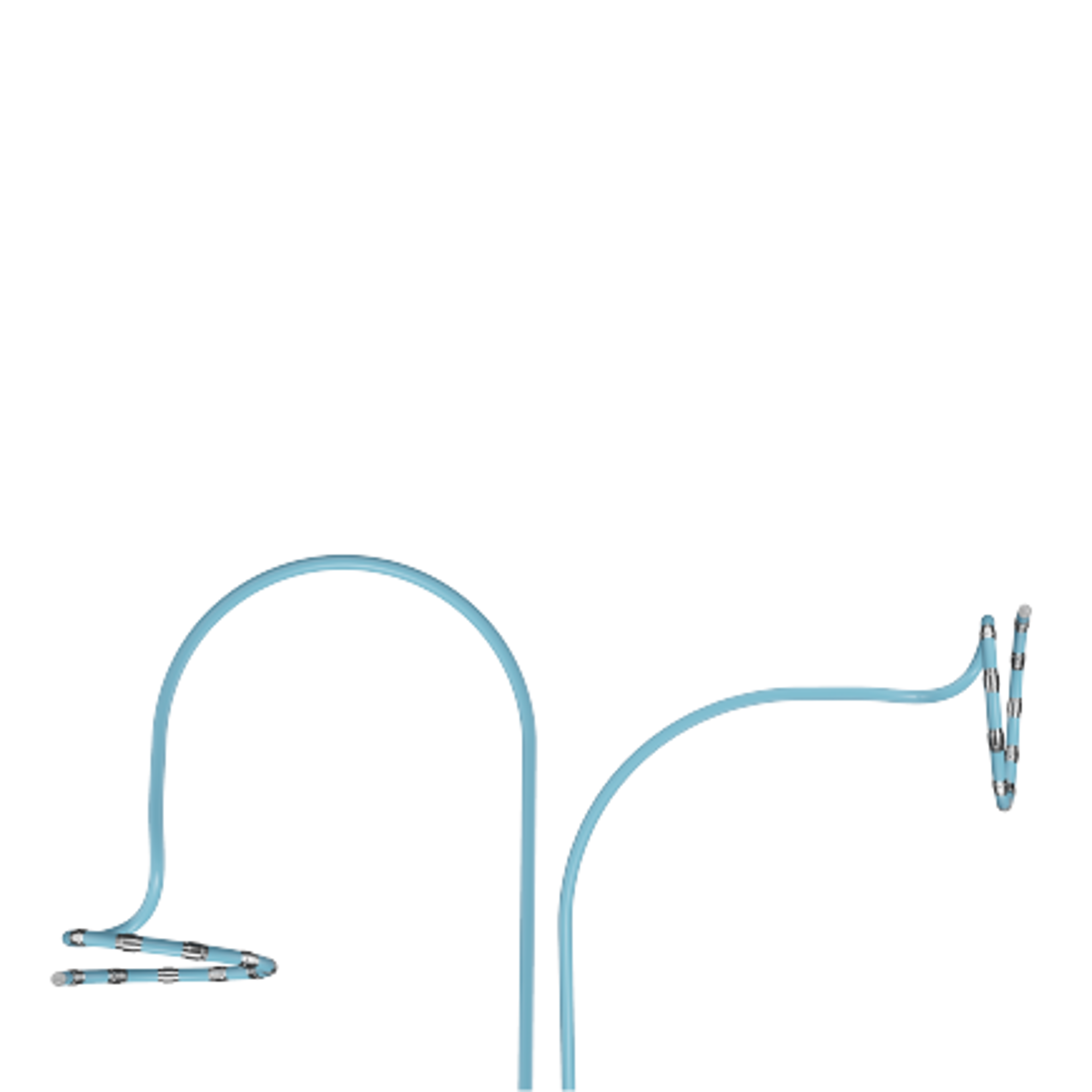 Rendering of a flexible catheter showing two different tip positions that illustrate its bi-directional deflection capability.