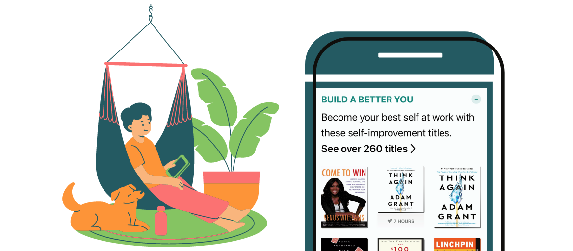 Illustrated person relaxing on a hammock, Phone with Libby collection called 'Build a better you'