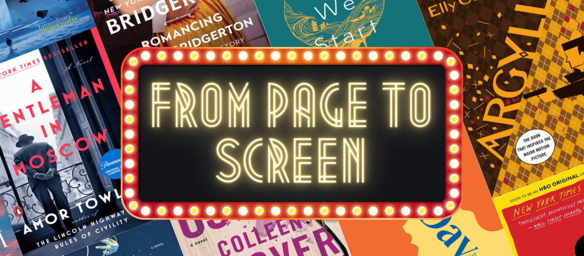 Book covers and a marquee with headline "From page to screen"