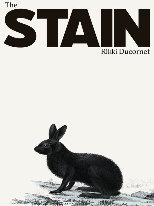 A minimalist cover with a black rabbit illustrated in a detailed, realistic style sitting against a plain white background. 