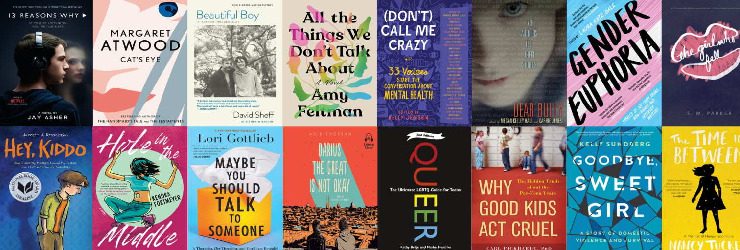 Book collage of sensitive-topic books