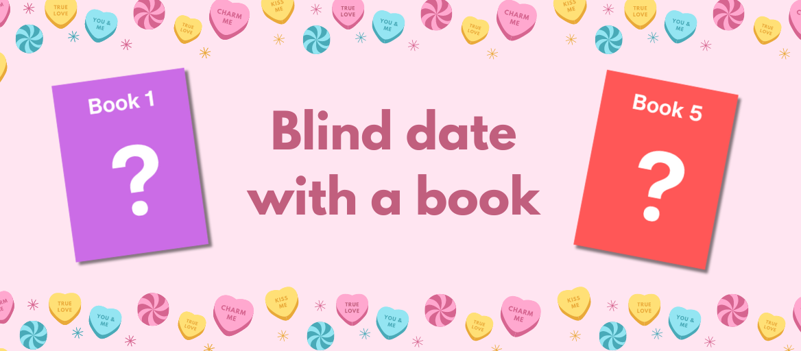 Books with a question mark on the cover and the headline "Blind date with a book."