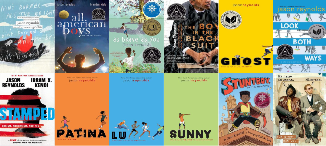 A collage of book covers by Jason Reynolds