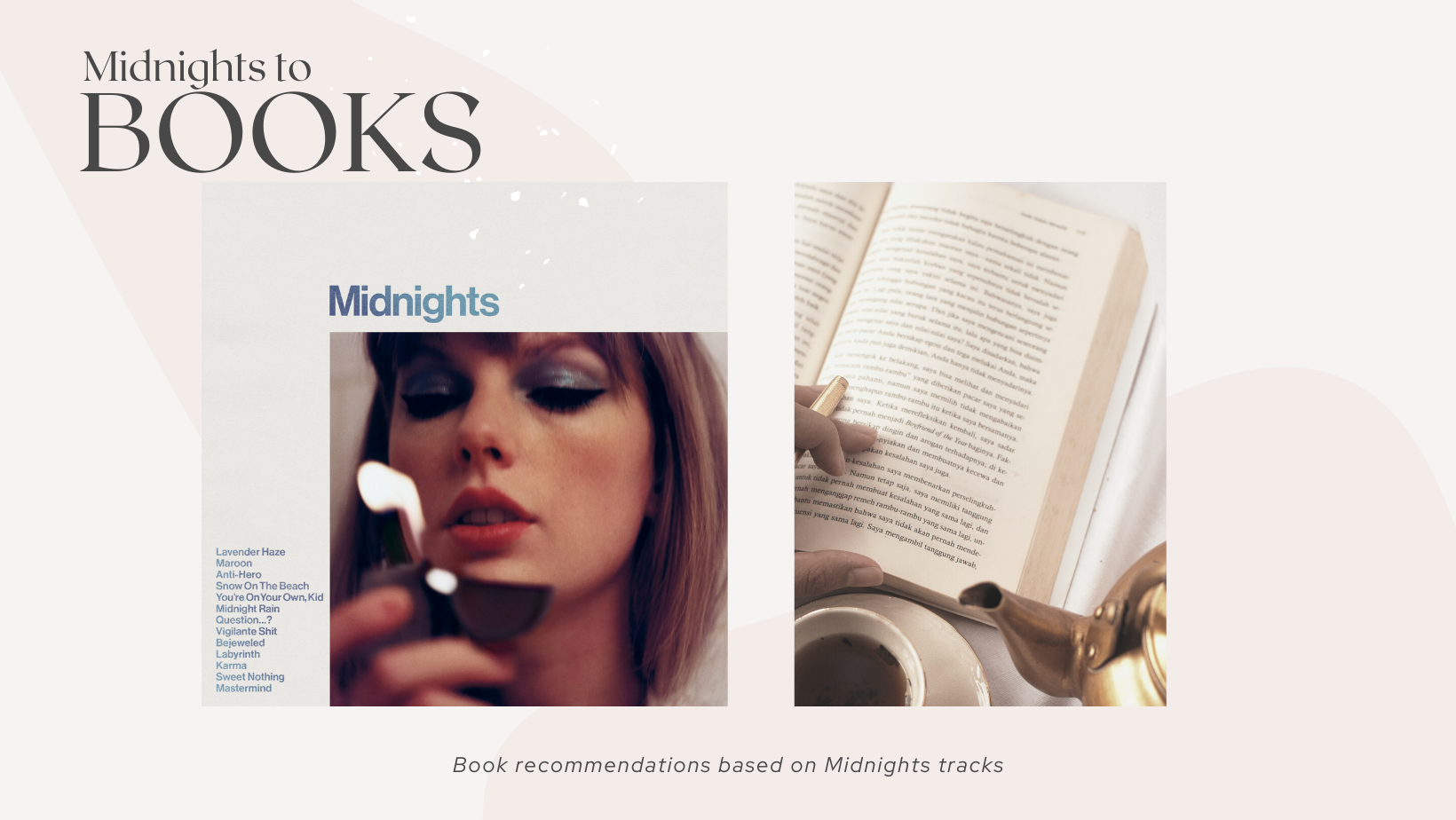 Taylor Swift's Midnights album cover and an open book