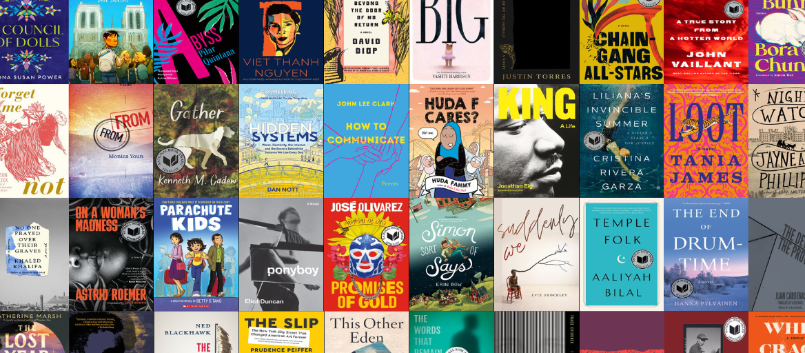 Collage of winners, finalists and longlisted books for National Book Awards 2023.