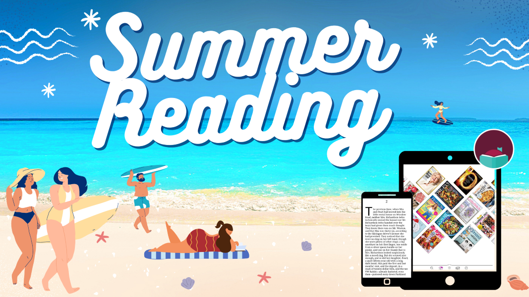 Illustrated beach scene with the words "Summer Reading"