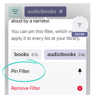 Pin filter in Libby app