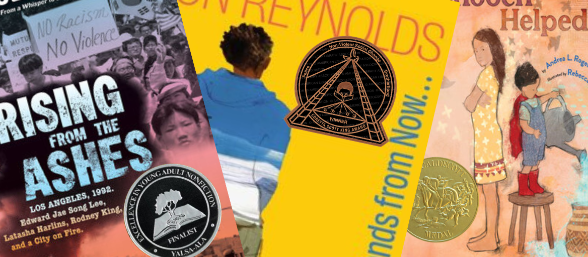 Book covers showing award emblems