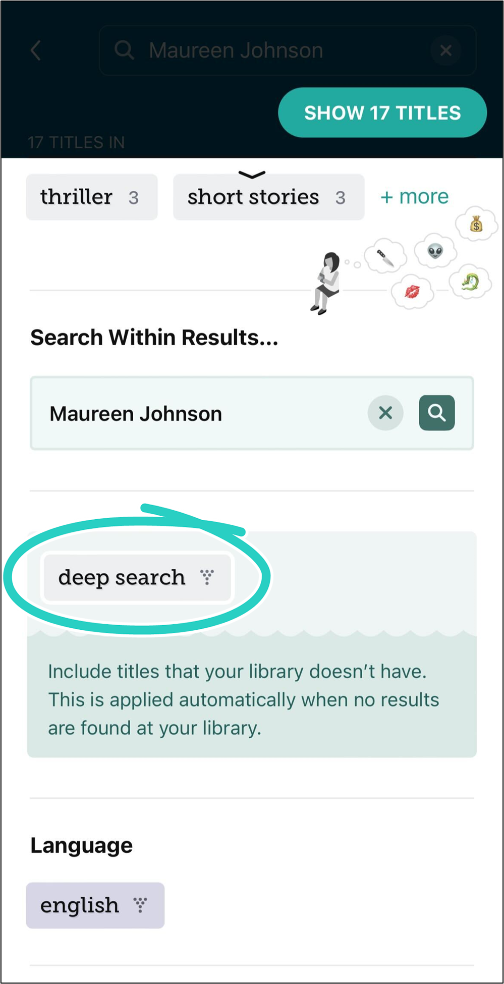 Deep search in the Libby app
