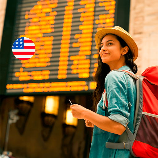 Joven viajando a los EE.UU, con una sonrisa.