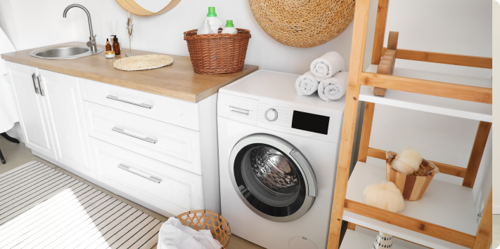 Distribución de lavandería: lavadora, secadora y lavadero