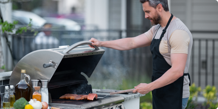 Accesorios para parrilla: tapa, termómetro, rejillas y bandejas
