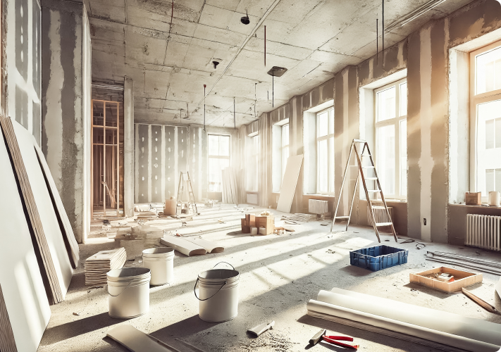 Estructura de drywall con rieles y parantes