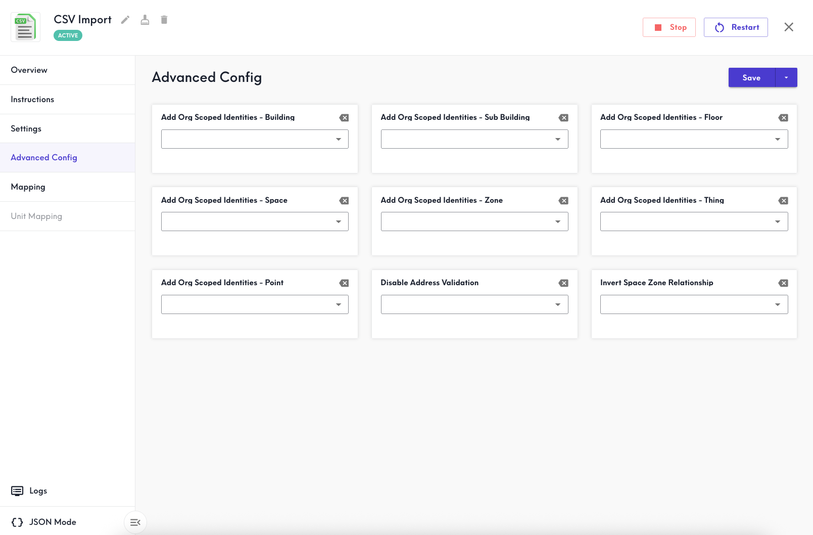 CSV Advanced Settings tab
