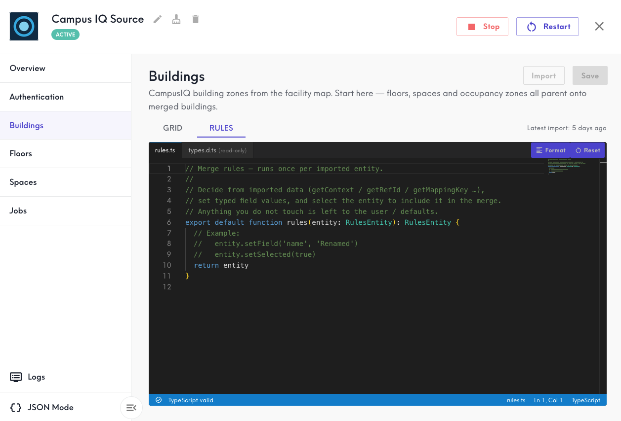 Screen shot of the Rules tab