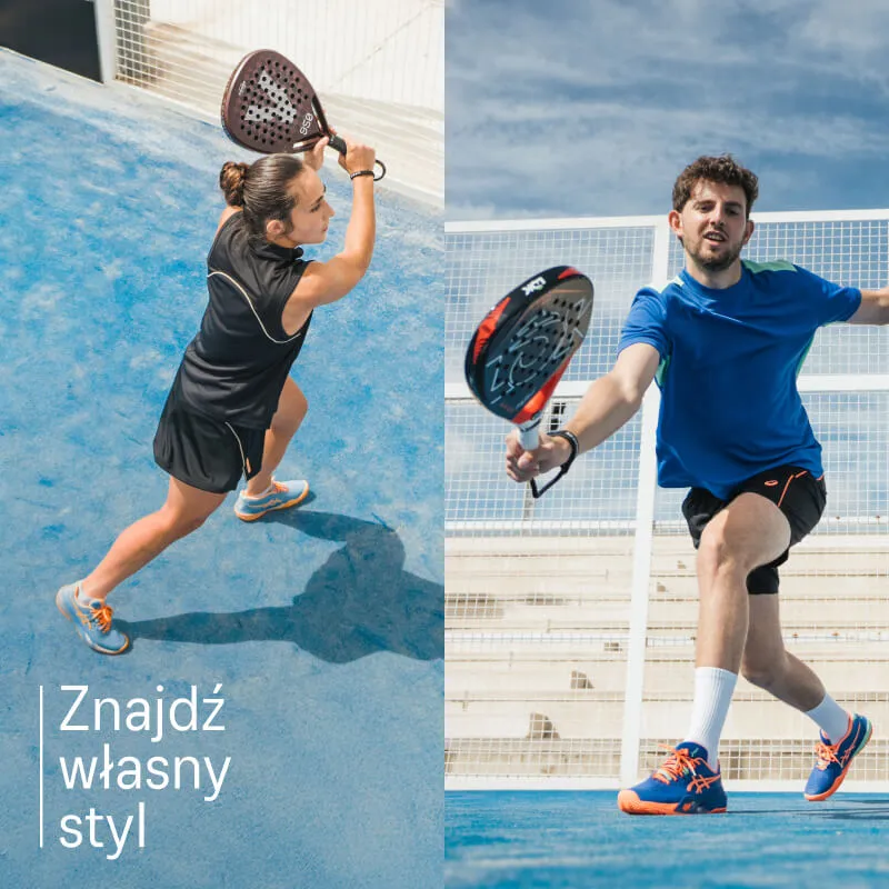 Two athletes playing tennis wearing ASICS shoes