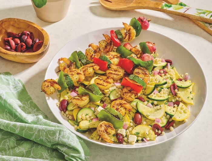 Perfectly marinated tail-off shrimp skewers in an herb & garlic ...