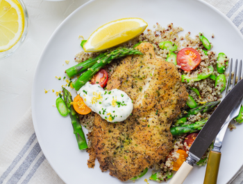 Lemon Asparagus Quinoa and Spring Chive Aioli with Tilapia