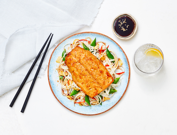 Teriyaki Salmon with Warm Sesame Soy Rice Noodle Salad