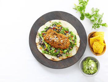 Creamy Black Bean Burrito with Tortilla Crusted Tilapia