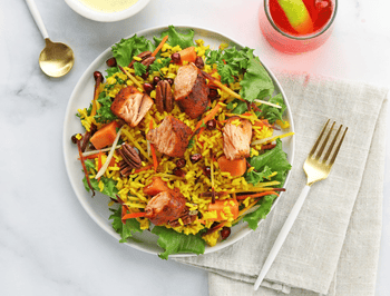 Golden Rice Salad with Sweet Bourbon Salmon
