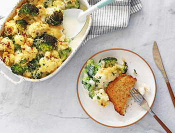 Potato & Herb Cod & Cauliflower-Broccoli Gratin