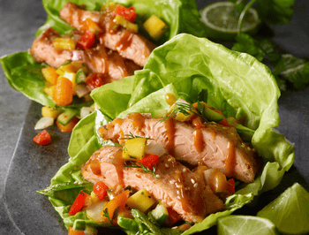 Pan Sear Sesame Teriyaki Salmon Lettuce Wraps