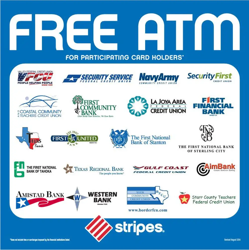 List of participating card holders eligible for free ATM use