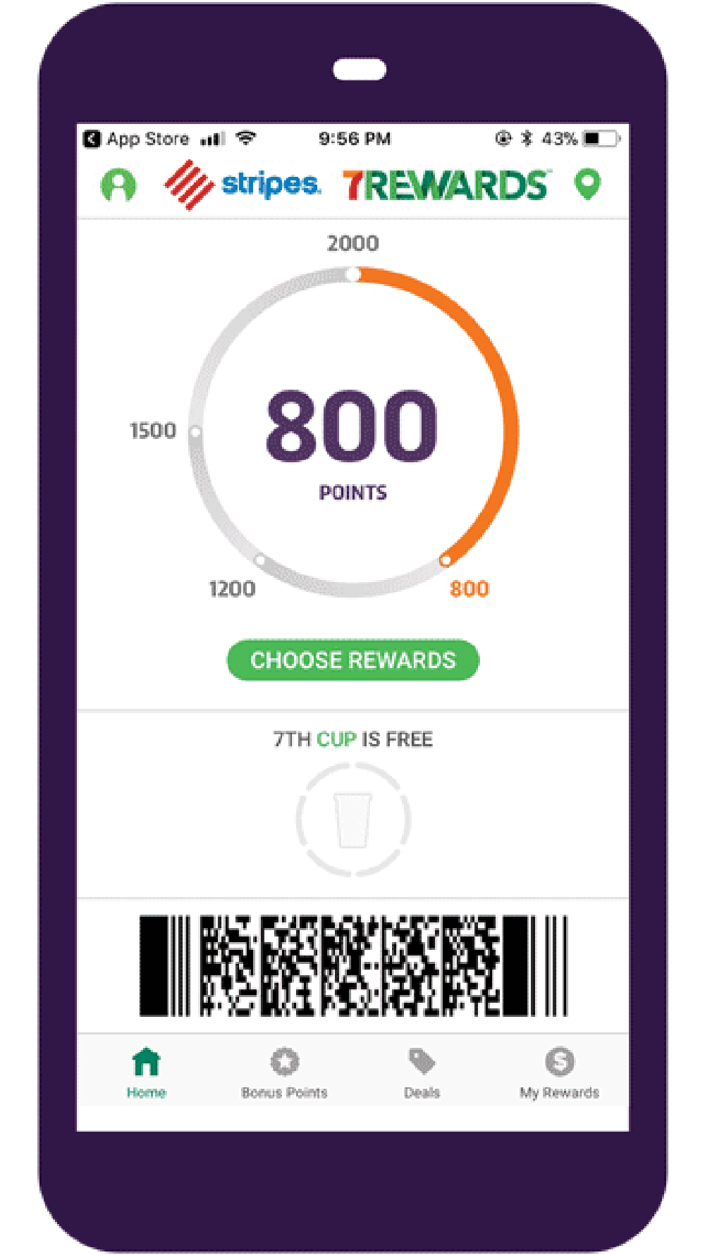 Phone showing 7Rewards program