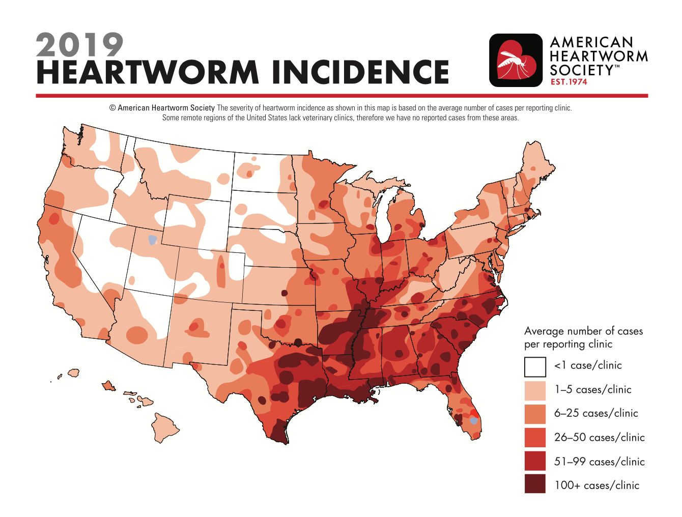 2019 Heartworm Incidence US Map