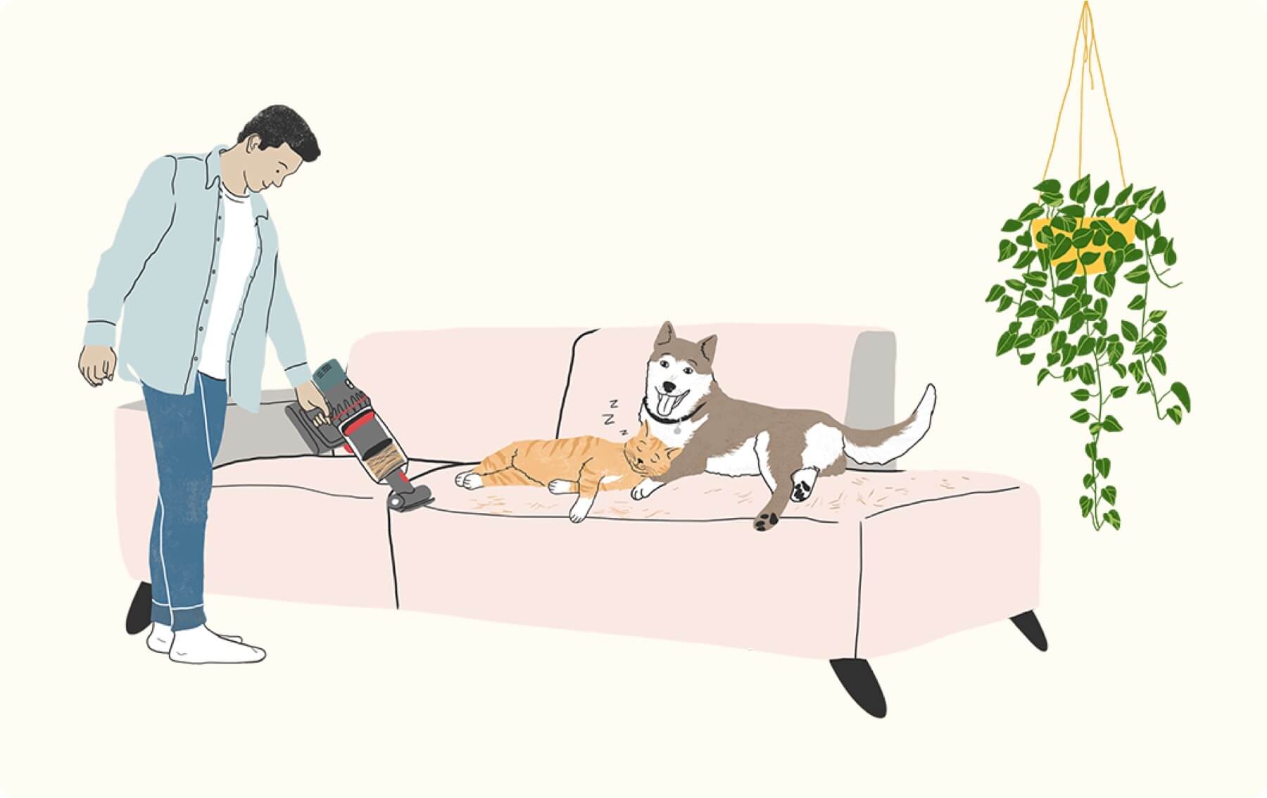 Illustration of dog and cat on couch