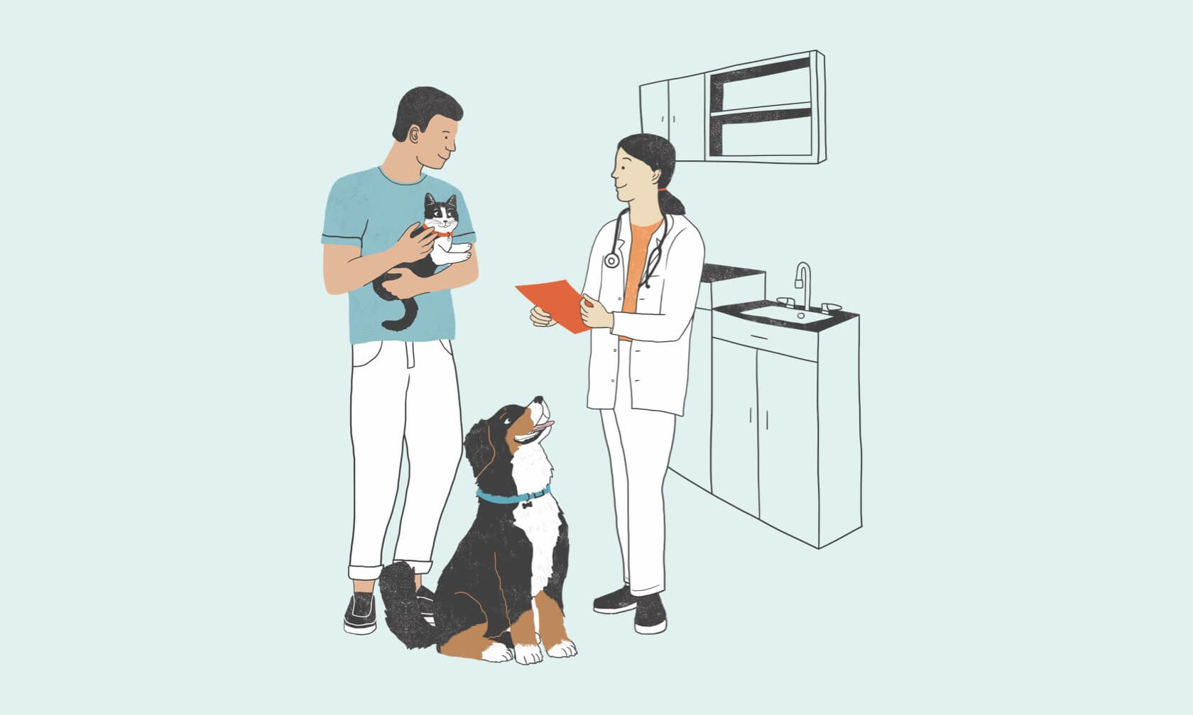 man with dog at vet