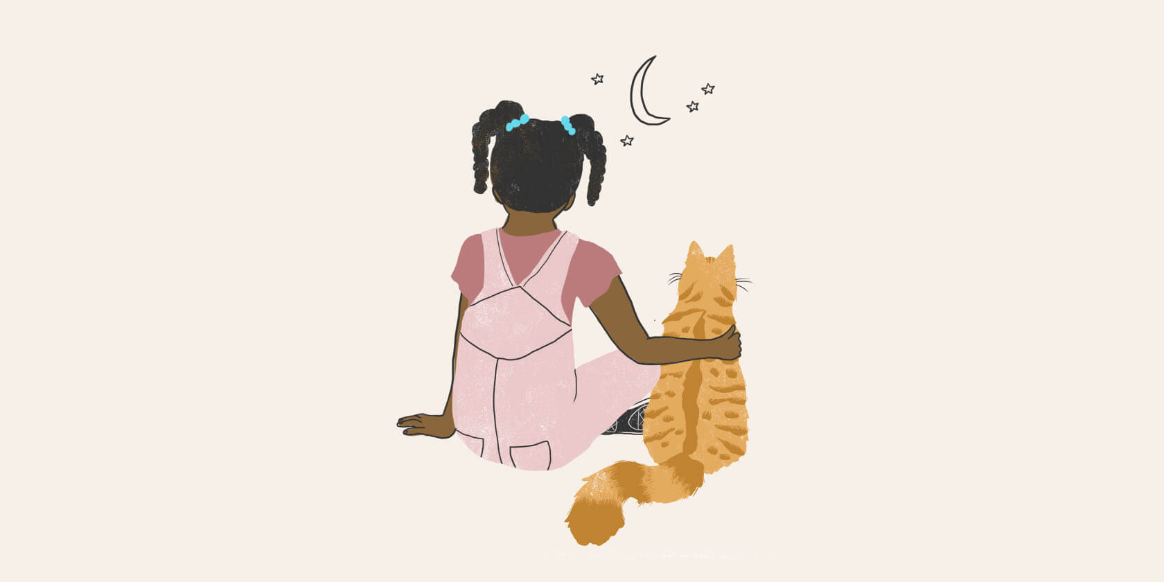 Child with arm around cat