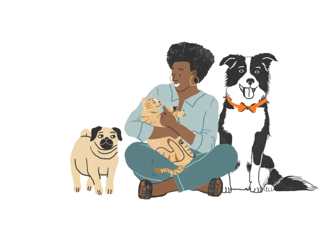 A woman playing with her pets.