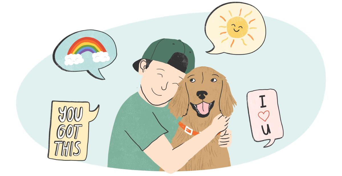 Boy hugging dog