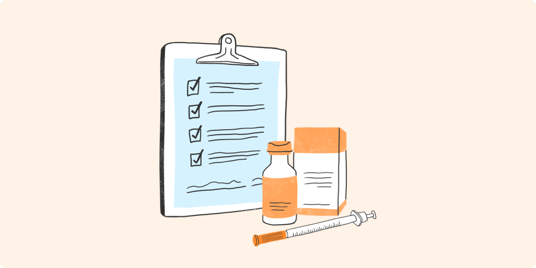Illustrated clipboard and medicine.