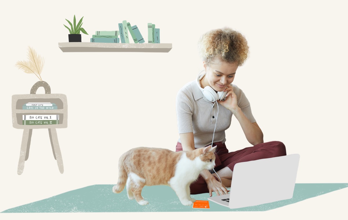 Woman with her cat earning rewards