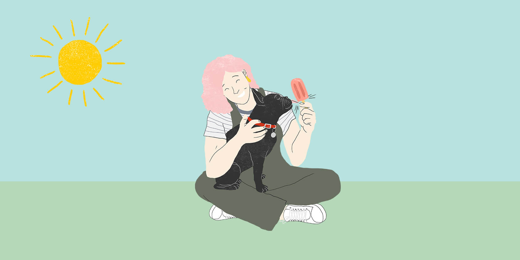 Woman giving dog a popsicle