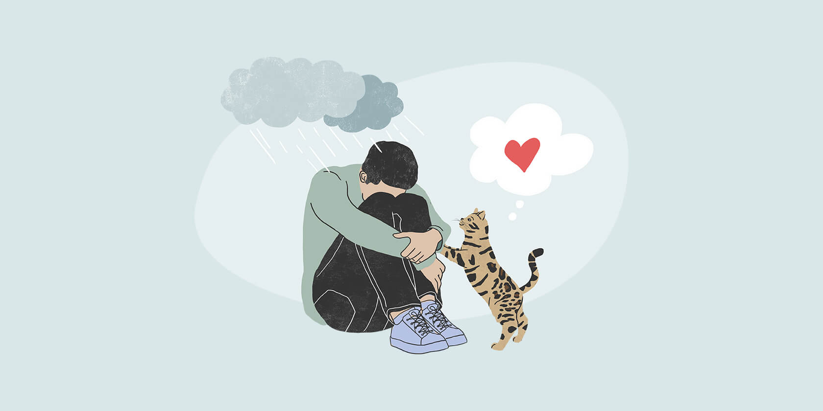 Sad person with a cat comforting them