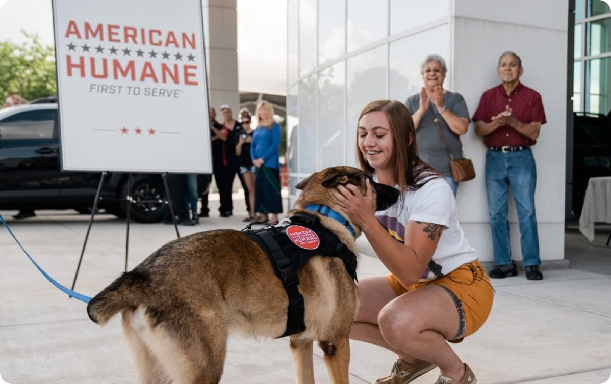 Woman petting dog