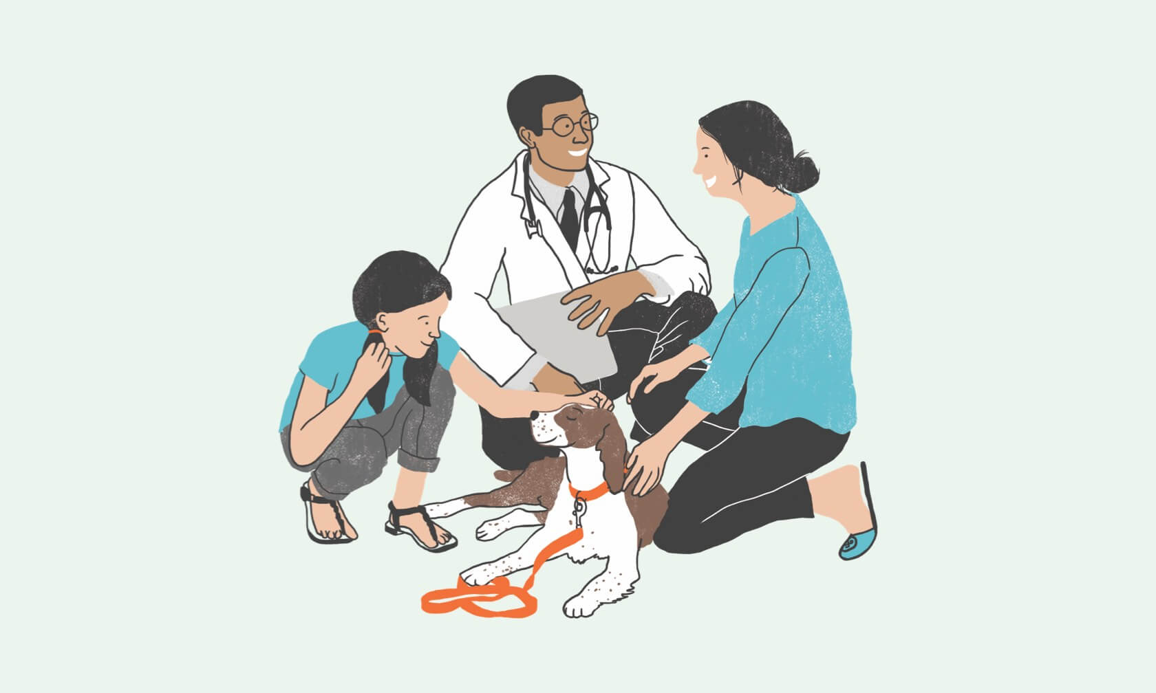 Family with dog at vet