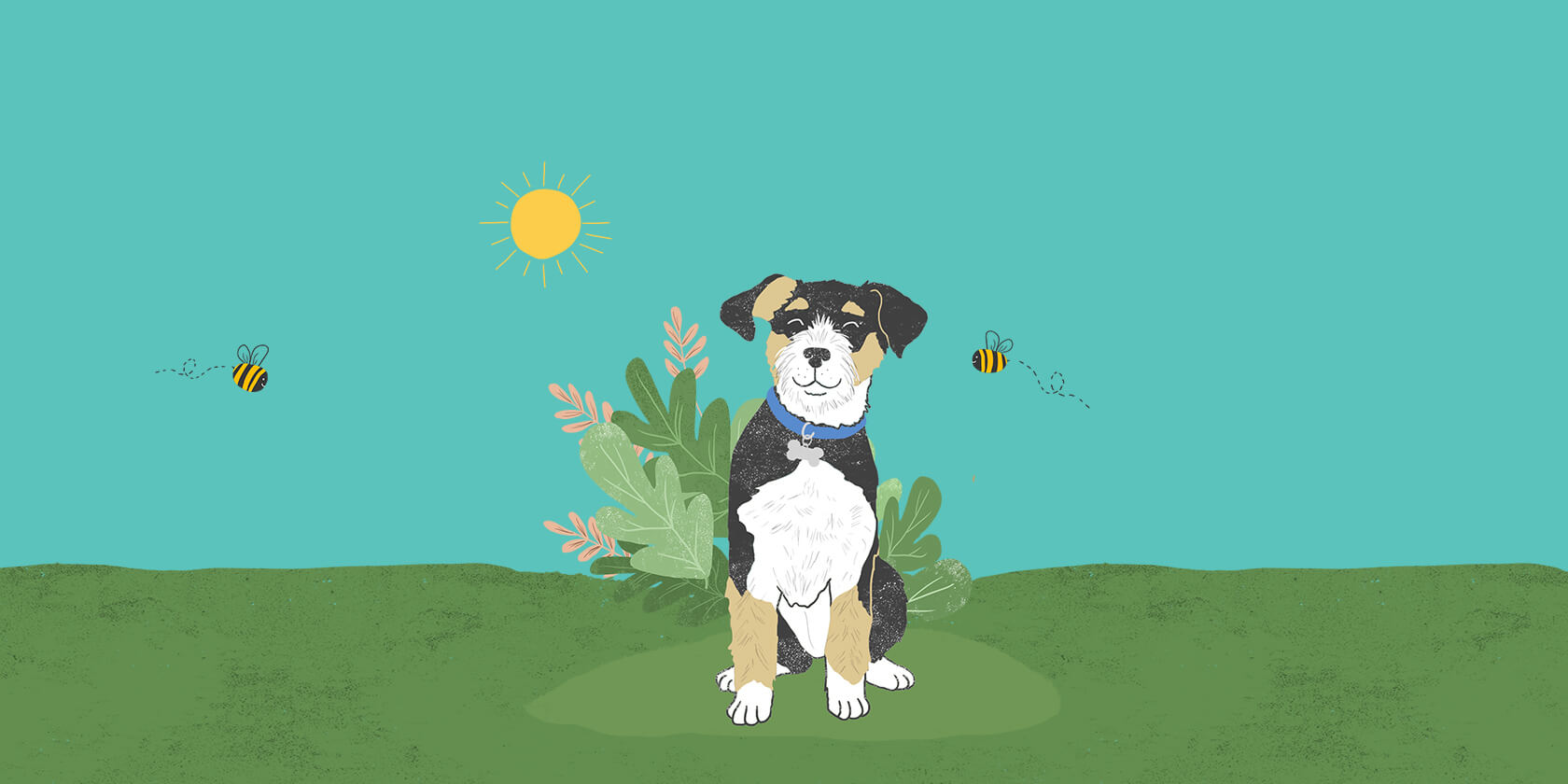 Dog outside with bees