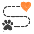 Dotted path from paw to heart.