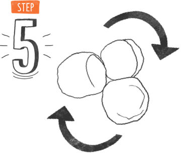 A drawing of three balls of white stuff.