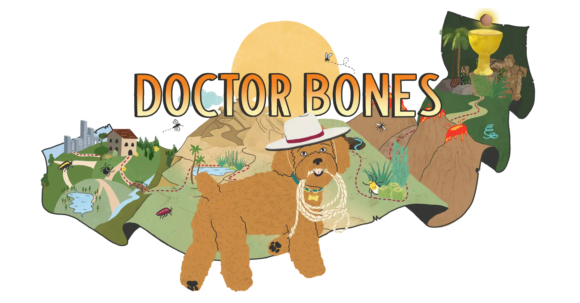 An illustration of the path of Doctor Bones's adventure.