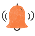 An orange bell with a sound wave coming out of it.