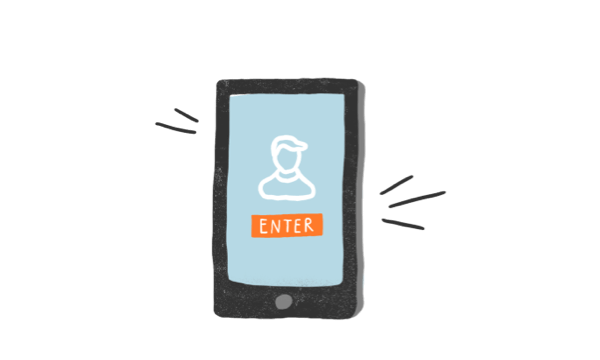 Illustration of a cell phone with the text "enter" on the screen.