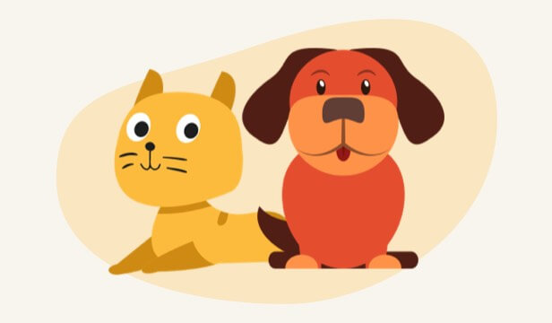 Illustration of a dog and a cat sitting next to each other.